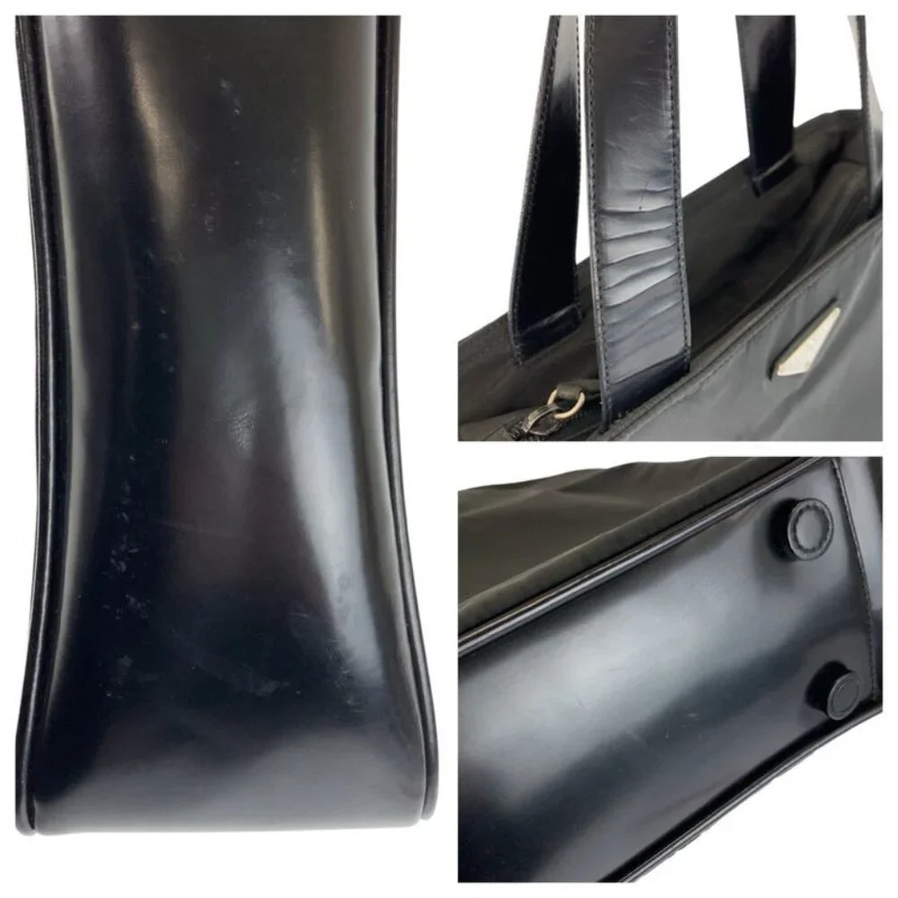 Prada Tessuto Black Silver Nylon Leather Handbag - Picture 5 of 9